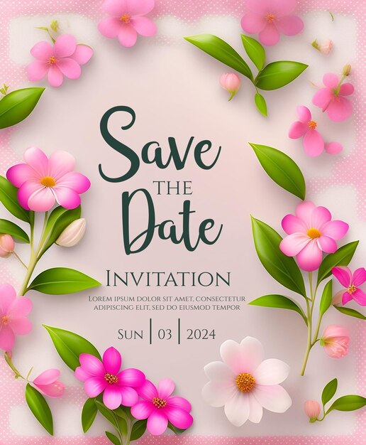 PSD modern pink pompom floral invitation de casamento para uma celebração chicfresh spring bloom save the date