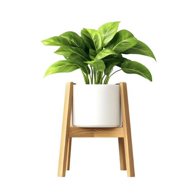 Modern Potted Plant with Wooden Stand