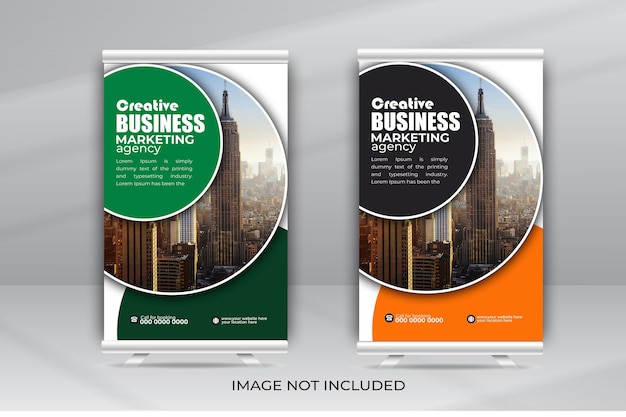 Modern Red Roll Up o Table Banner con forme astratte