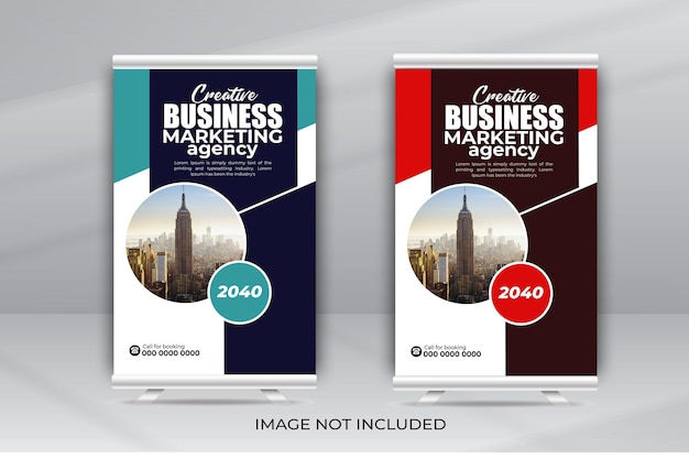 Modern Red Roll Up o Table Banner con forme astratte