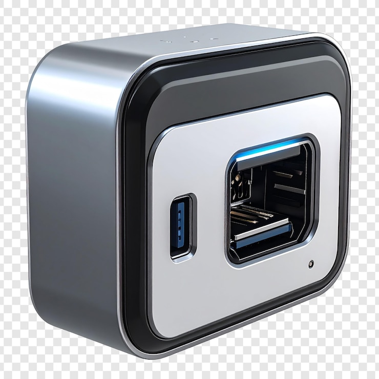 PSD modern square silver gray usb hub technology device