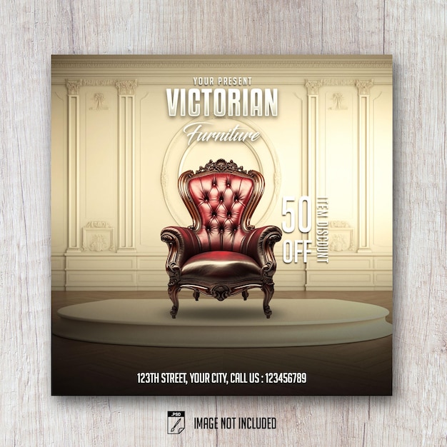 Modern Victorian furniture square flyer sale banner social media post design template