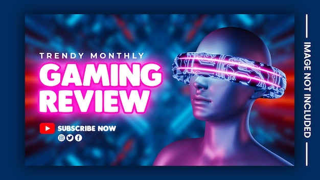 Modern video game review youtube-kanal-thumbnail und web-banner-design-vorlage