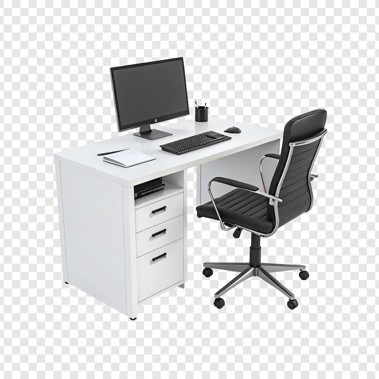 PSD modern white office desk and chair