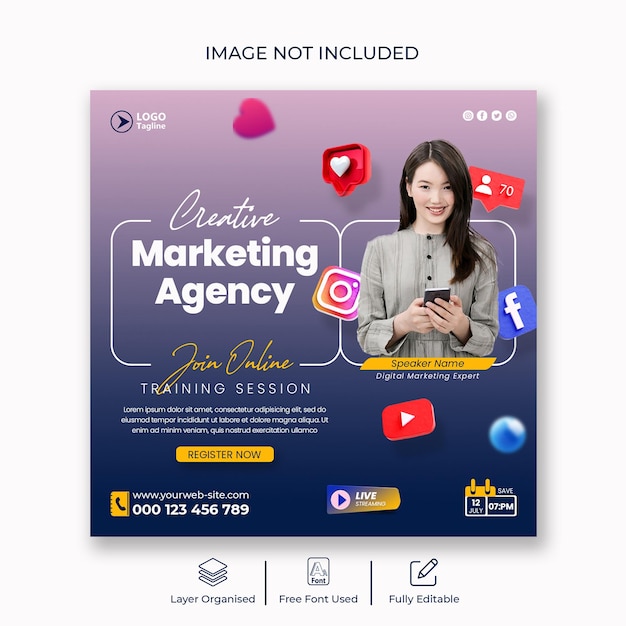 Moderna agenzia di marketing digitale e post sui social media aziendali o modello di post di Instagram