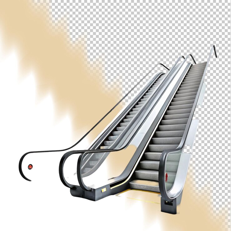 PSD moderna escalera mecánica o escaleras eléctricas sobre un fondo blanco rendering 3d