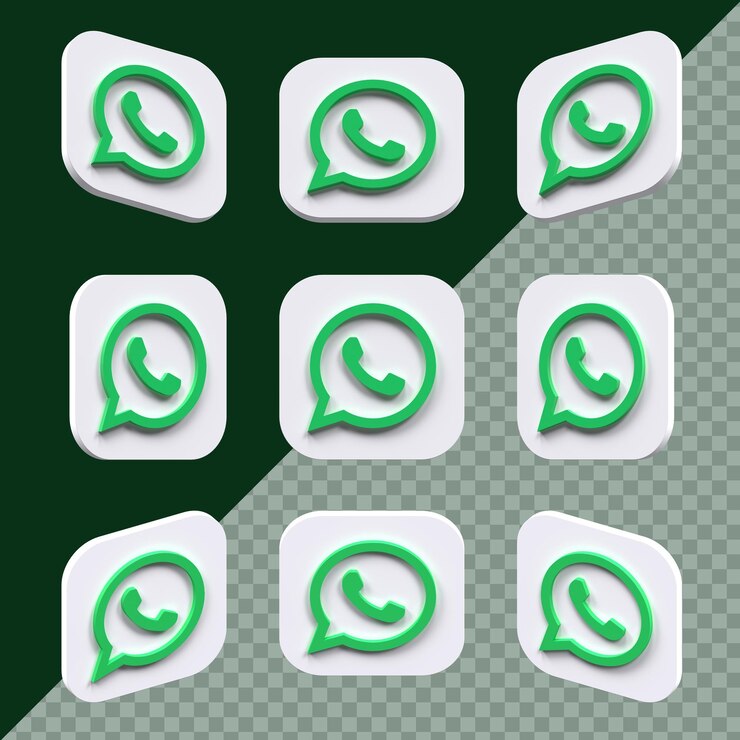 PSD moderna icona quadrata 3d whatsapp impostata in diverse angolazioni isolate