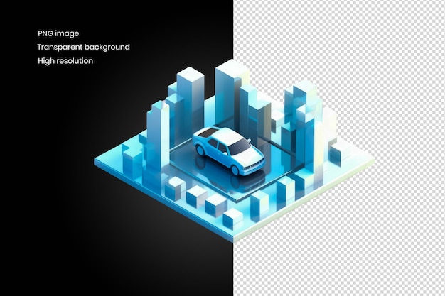 PSD moderne 3d-stadtlandschaft und auto-symbol