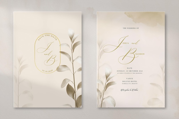 Moderne braune Hochzeitseinladungskarte mit Vintage-Blättern