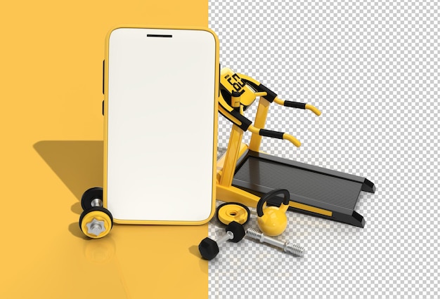 Moderne Fitnessgeräte mit leerem mobilem Mockup