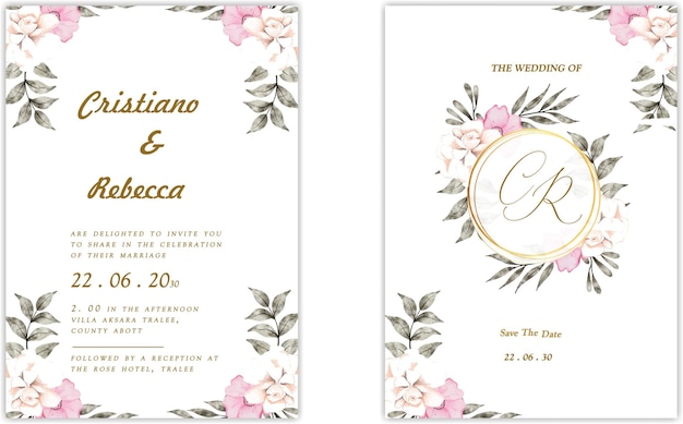 Moderne Hochzeitseinladungskarte mit schönen Blumen