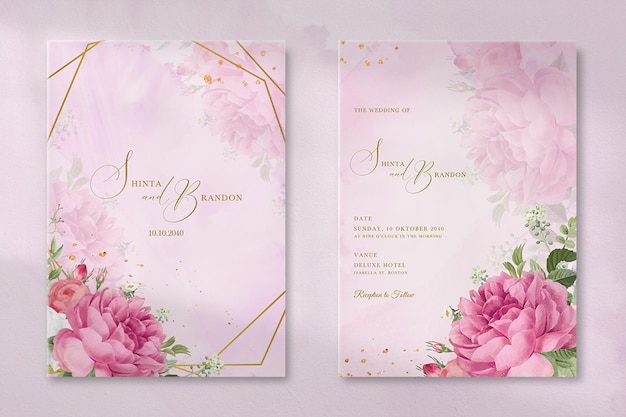 Moderne Hochzeitseinladungskarte mit Vintage Pink Flower Bouquet