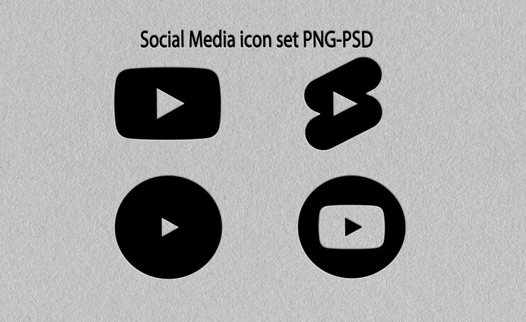 PSD moderne icone social in bianco e nero per contenuti video su uno sfondo testurato