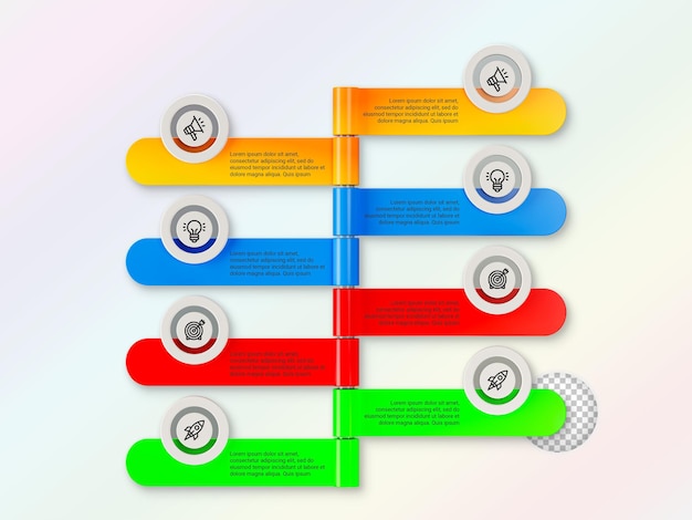 Moderne infographie modèle pour les entreprises avec plusieurs étapes étiquettes multicolores rendu 3D