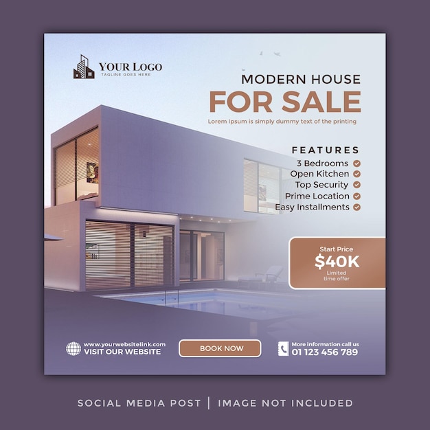 Moderne instagram-post- oder quadratische web-banner-werbevorlage für immobilienhäuser
