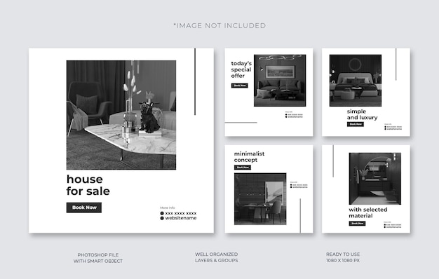 Moderne instagram-postvorlage für die innenarchitektur in schwarz und weiß