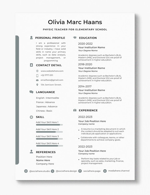 Moderne modèle de CV professionnel PSD minimaliste