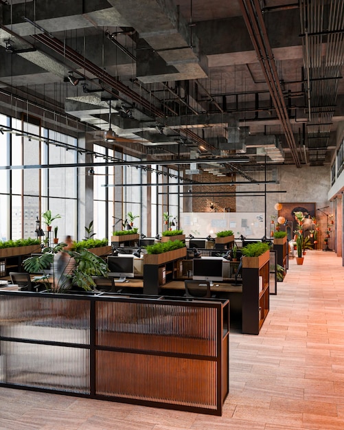 Moderne Open-Plan-Büroflächen mit industriellem Design