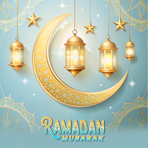 Moderne Ramadan Kareem Design Moschee Silhouette und festliche Lichter