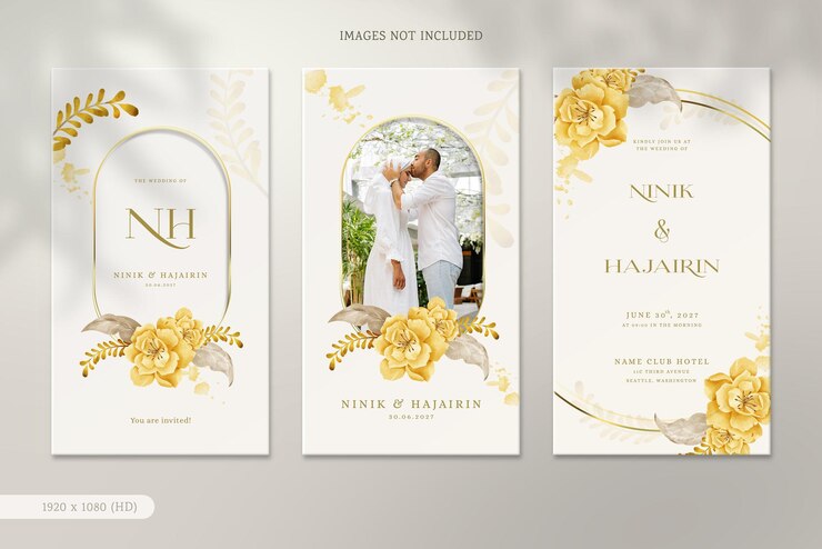 PSD moderne social-media-geschichten hochzeitseinladung mit braunem vintage-blumenstrauß-aquarell