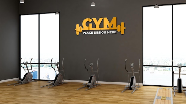 Moderner eleganter fitnessraum für das fitnessstudio-logo-modell