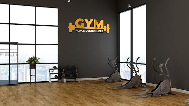 Moderner eleganter fitnessraum für das fitnessstudio-logo-modell