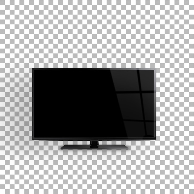 Moderner Flachbildfernseher mit einem schlanken schwarzen Rahmen und einer glänzenden silbernen Oberfläche, der an einer Wand montiert ist und an einen Kabel- oder Satellitendienst angeschlossen zu sein scheint