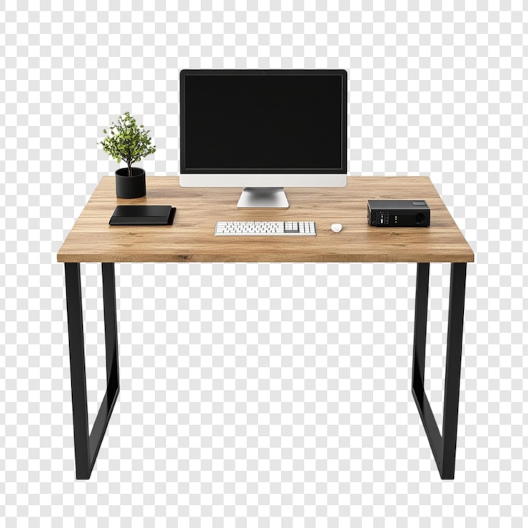 PSD moderner holzschreibtisch mit computer-tastatur und projektor