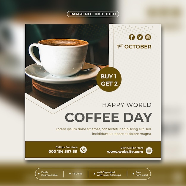 Moderner Instagram- und Social-Media-Post-Design-Vorlagen für den internationalen Kaffeetag