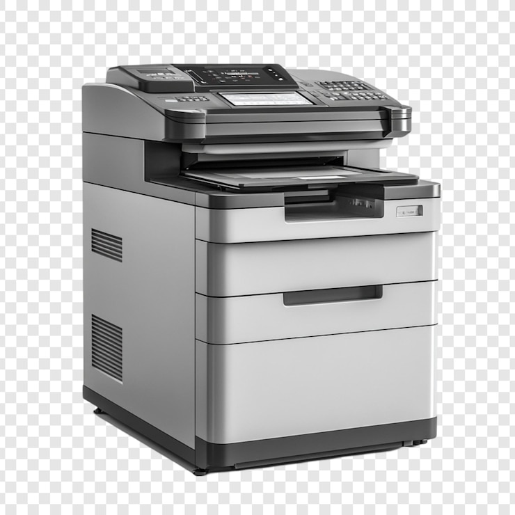 PSD moderner multifunktionsdrucker bürotechnologie graues silbergerät