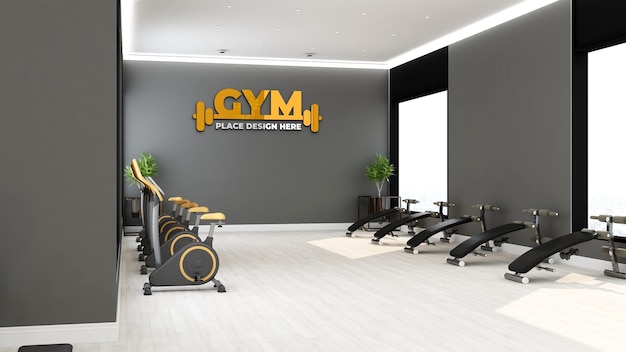 moderner sauberer Fitnessraum für das Wandlogo-Mockup