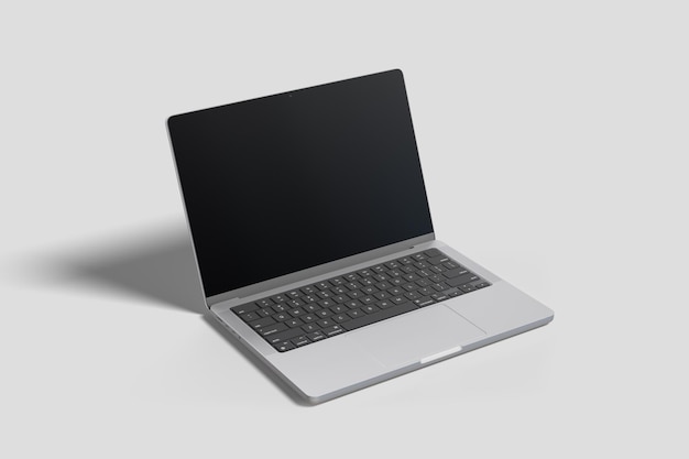 Moderner silberner Laptop auf einer weißen Oberfläche