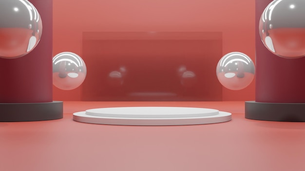 Modernes 3D-Podium auf rotem Hintergrund