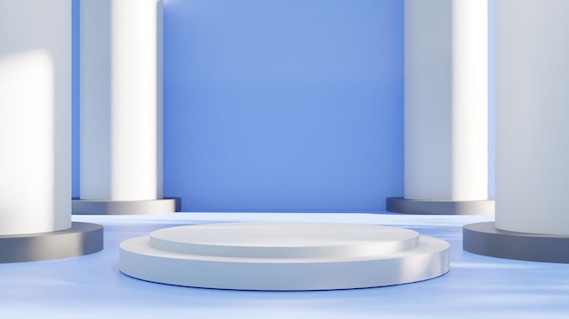 Modernes 3D-Render-Podium auf blauem Hintergrund Hohe Qualität