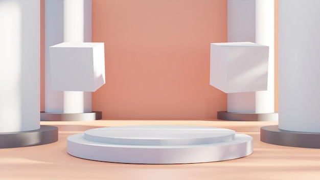 PSD modernes 3d-render-podium auf orangefarbenem hintergrund hohe qualität