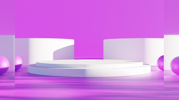 Modernes 3D-Rendering weißes Podium mit rosa Hintergrund und Schatten