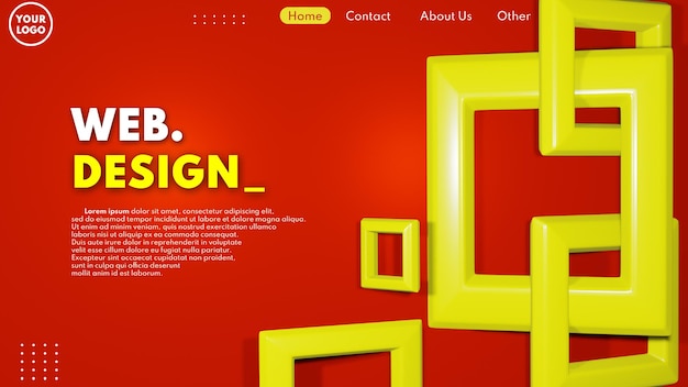 Modernes 3D-Webseiten-Designkonzept mit roter und gelber Farbe