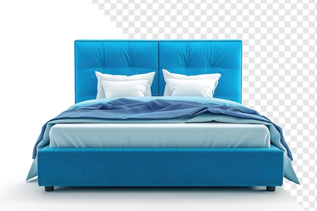 Modernes blaues Neonbett, isoliert auf durchsichtigem Hintergrund