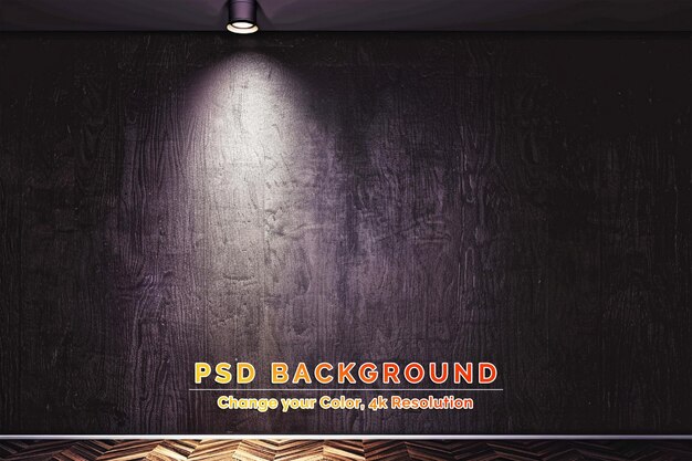 PSD modernes design einer dunkelgrauen wand mit abstraktem muster, drei lampen und holzoberfläche