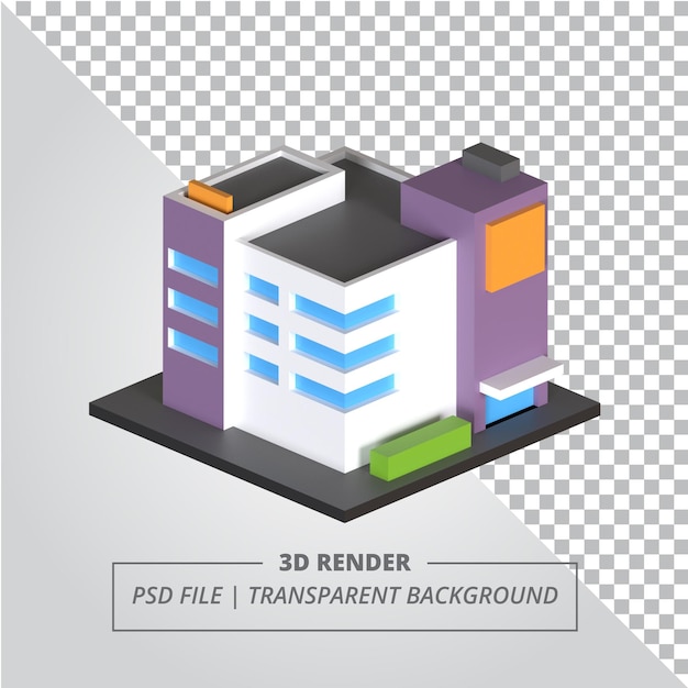 PSD modernes einfaches isometrisches gebäude 3d-render