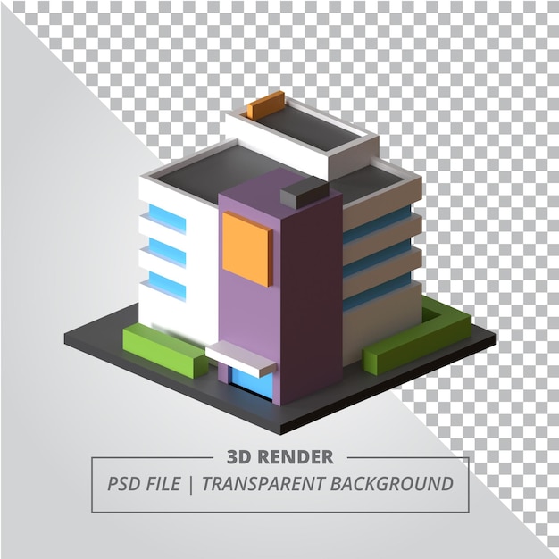 MODERNES EINFACHES ISOMETRISCHES GEBÄUDE 3D-Render