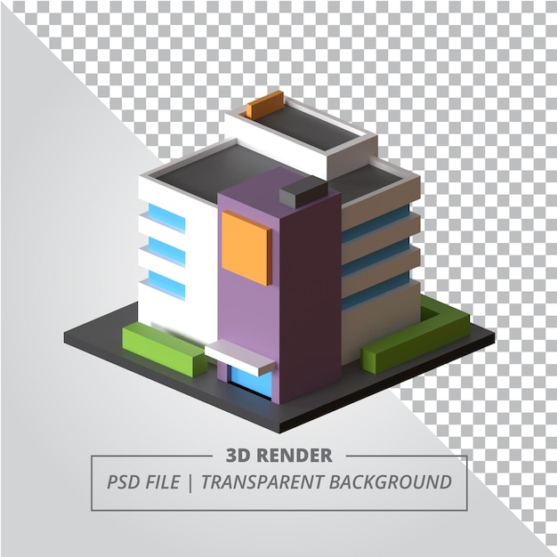 PSD modernes einfaches isometrisches gebäude 3d-render