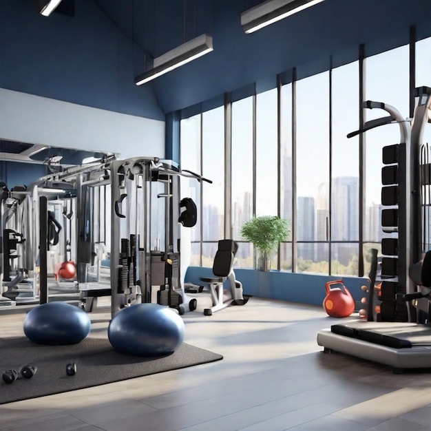 PSD modernes fitness-interieur mit sport- und fitnessgeräten fitness-center