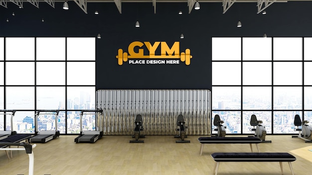 Modernes fitnessstudio-interieur für das logo-modell des fitnessstudios