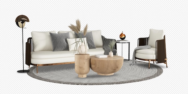 Modernes Innenwohnzimmer in 3D-Rendering
