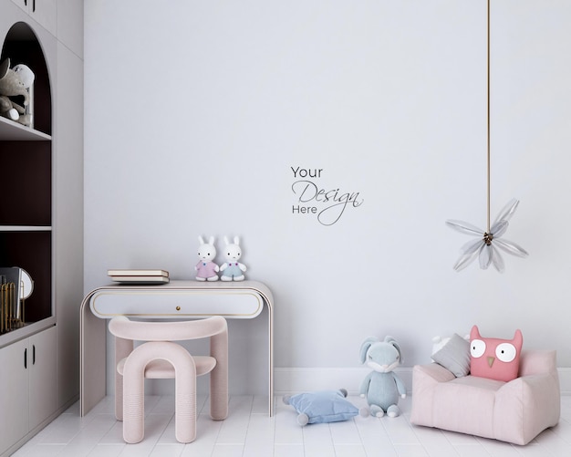 Modernes Innenwohnzimmer mit Tisch- und Spielzeugwandmodell