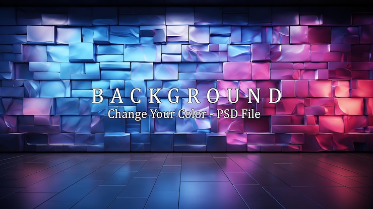 PSD modernes interieur mit blau-rosa mosaikwand und boden