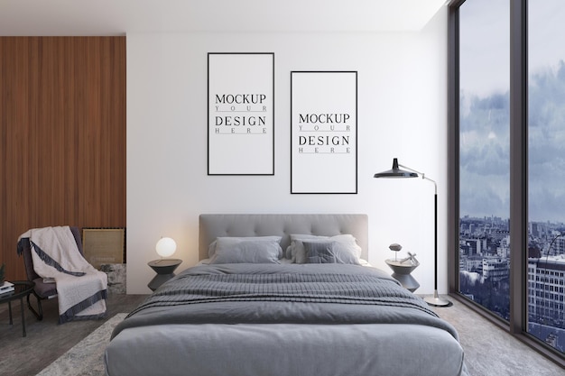 Modernes luxusschlafzimmerdesign mit modelldesignplakat