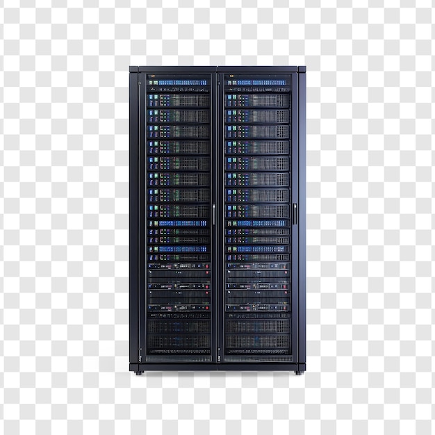 Modernes Netzwerk-Server-Rack isoliert auf transparentem Hintergrund