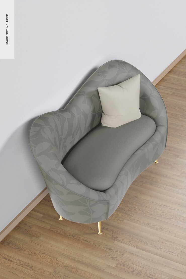 PSD modernes sofa mit gebogener rückenlehne, erhöhte ansicht